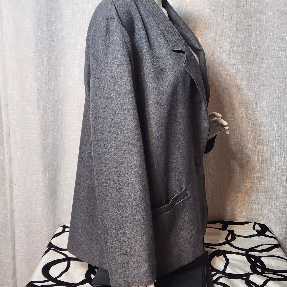 Neutral Gray Blazer Solid Gray 1 Button Style Siz… - image 5
